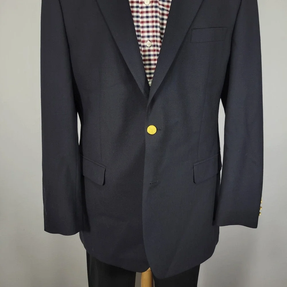 Brooks Brothers 346 Men's Sport Coat Blazer Two‎ Button Navy Blue Stretch 43L